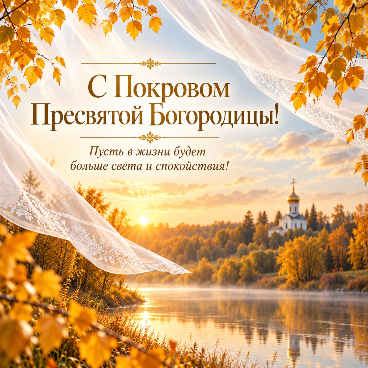 Светлая открытка с поздравлением с Покровом Пресвятой Богородицы