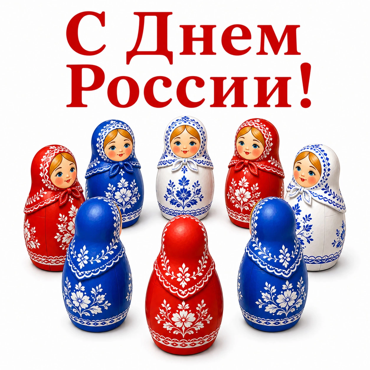 Матрешки и надпись «С Днем России!»