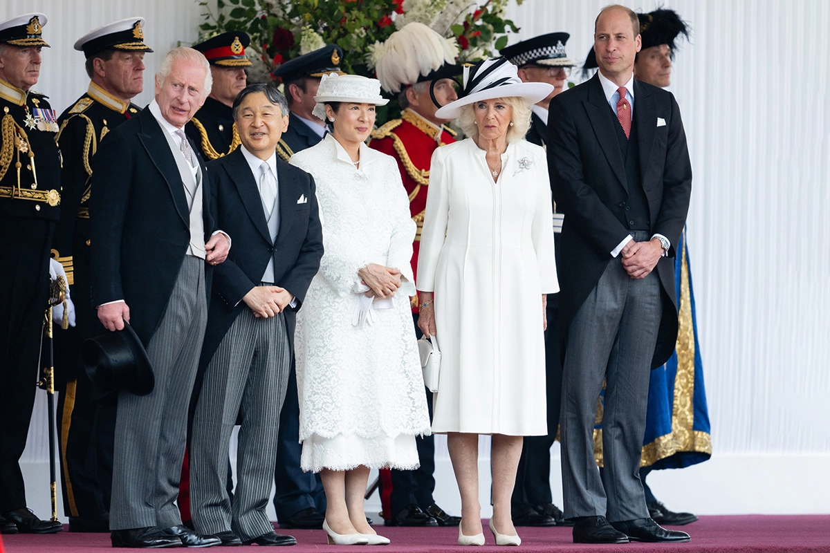<p>Король Карл III, император Нарухито, королева Камилла, императрица Масако и принц Уильям в Лондоне<br />
&nbsp;</p>