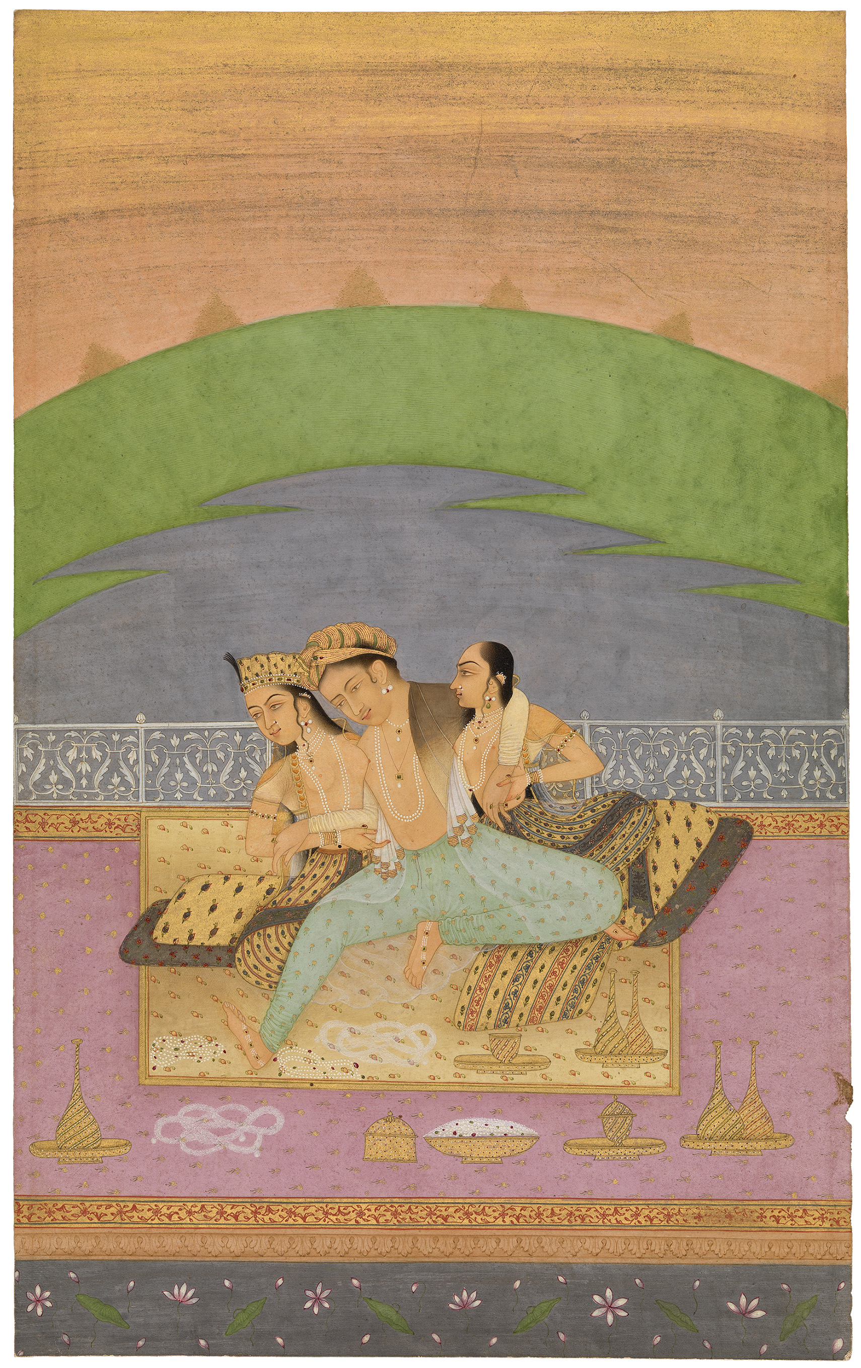 Уста Хасан аль-Дин Биканер (Usta Hasan al-Din Bikaner). &laquo;Emperor Jahangir with two women&raquo;, 1680-90