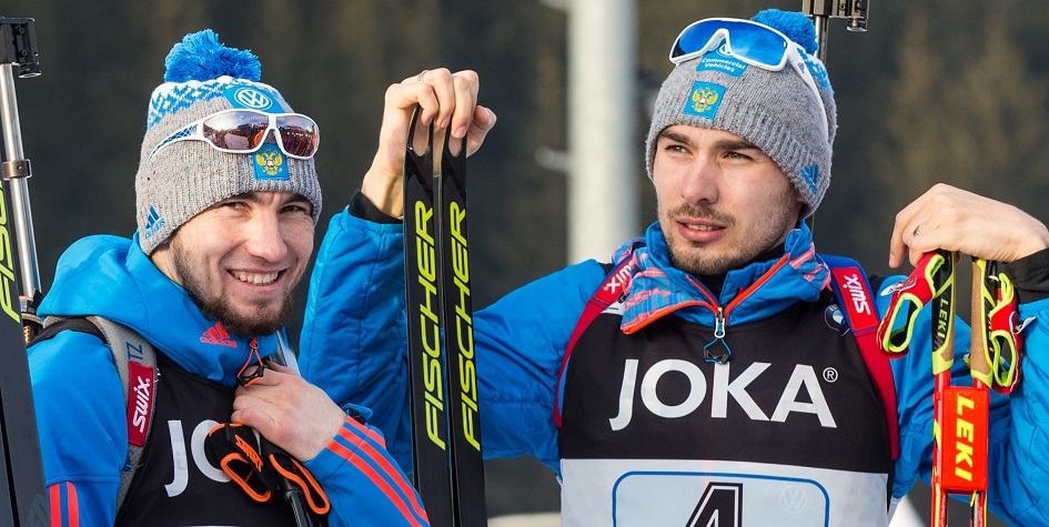 Российские биатлонисты Александр Логинов и Антон Шипулин (слева направо)