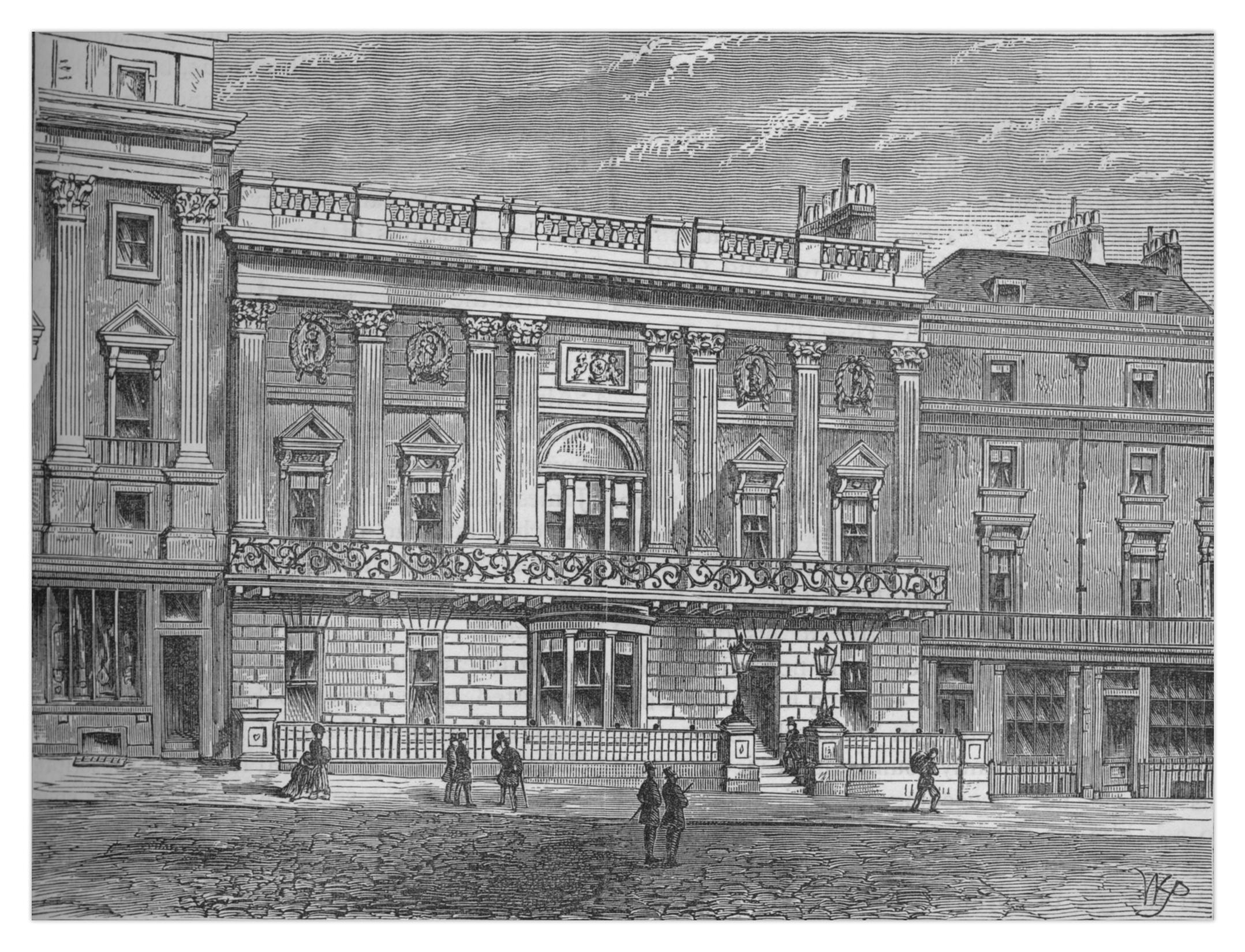Клуб White's, Вестминстер, Лондон (около 1875), из книги Эдварда Уолфорда «Иллюстрированный старый и новый Лондон, том IV»