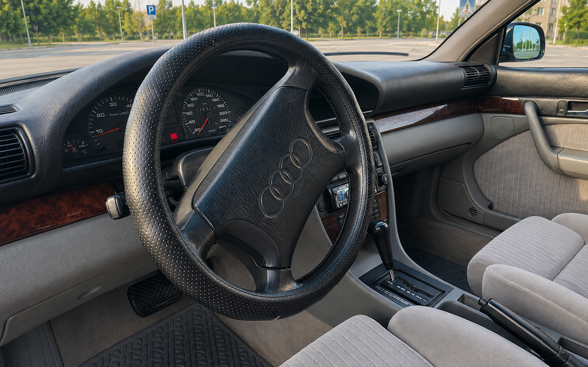Интерьер Audi 100 выполнен в классическом сдержанном стиле тех лет