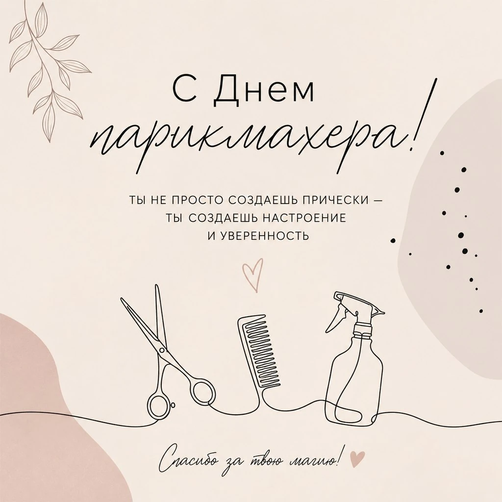 РБК Life. Нежная минималистичная открытка с Днем парикмахера