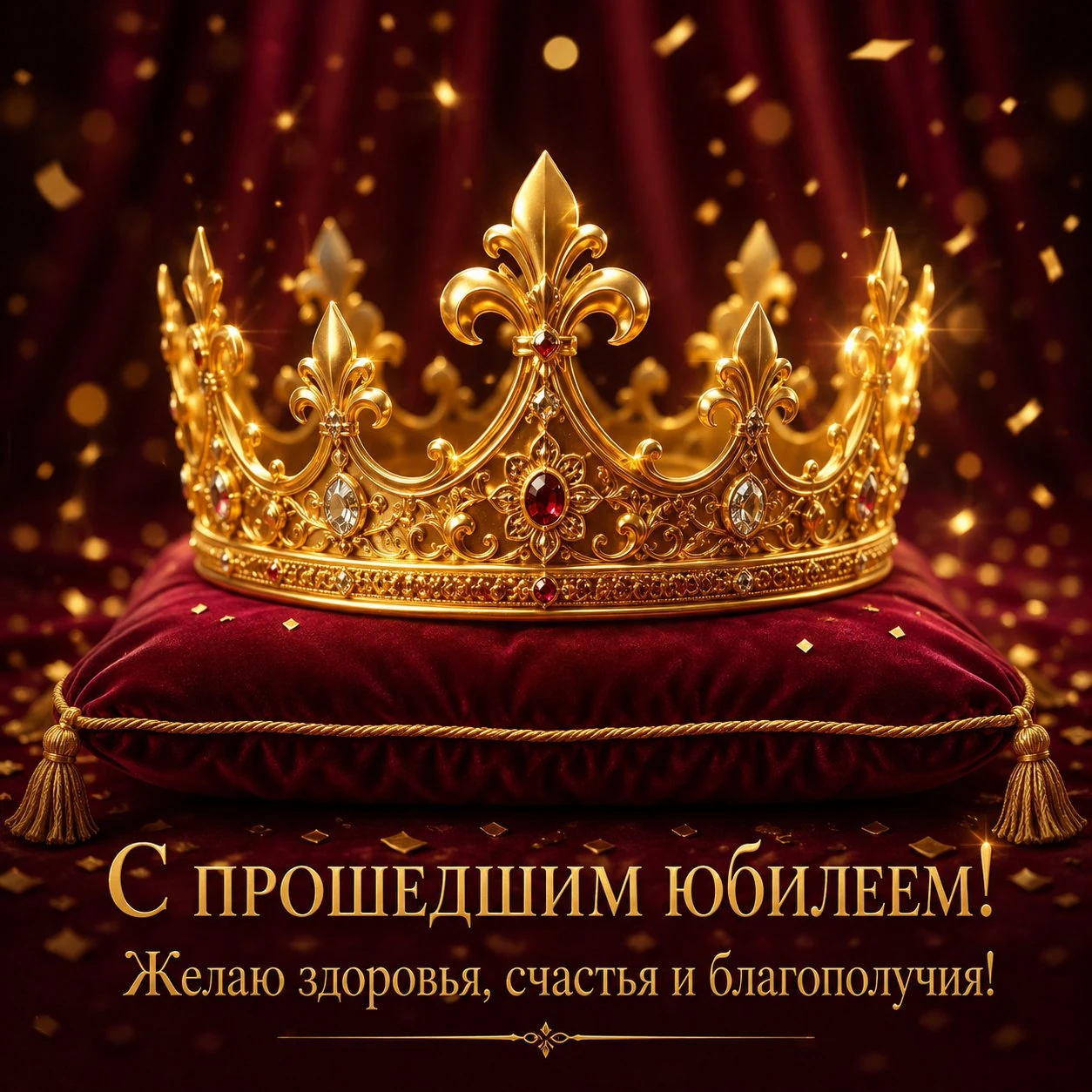 Роскошная открытка с прошедшим юбилеем с золотой короной
