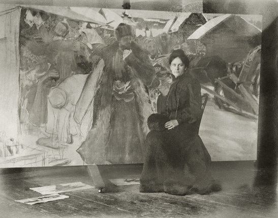 Б.М.Кустодиев. &quot;Юлик у моей конкурсной картинки&quot;, 1903