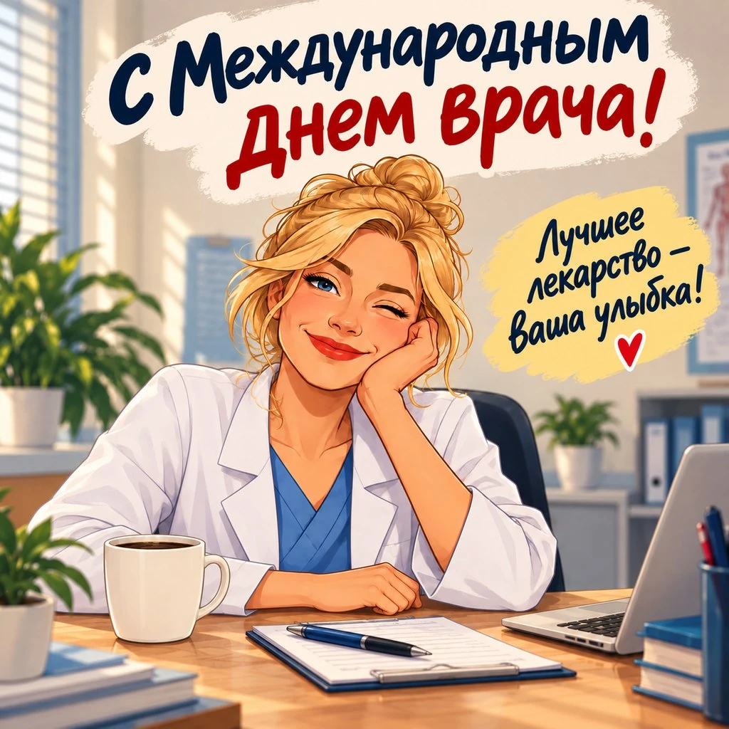 Милая открытка к Международному дню врача женщине
