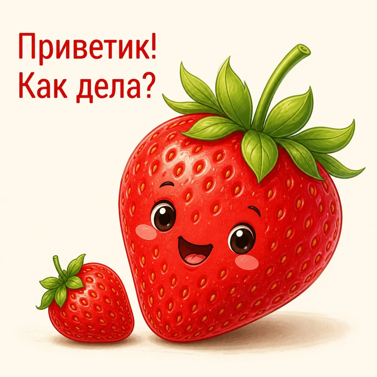 Смешная открытка с клубничкой и приветствием