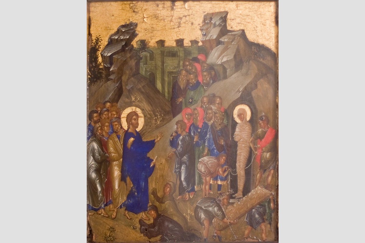 Византийская икона конца XIV — начала XV века с изображением воскрешения Лазаря