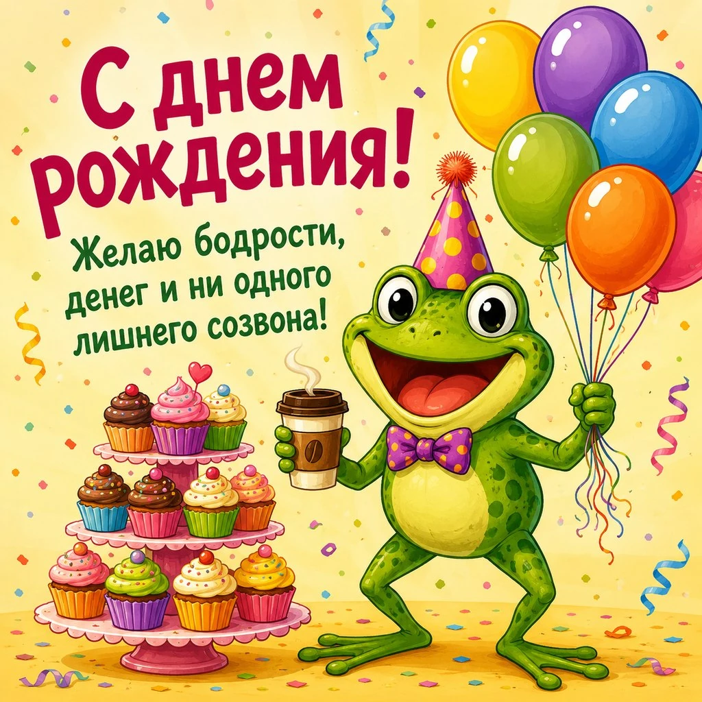 Смешная открытка с днем рождения с лягушкой