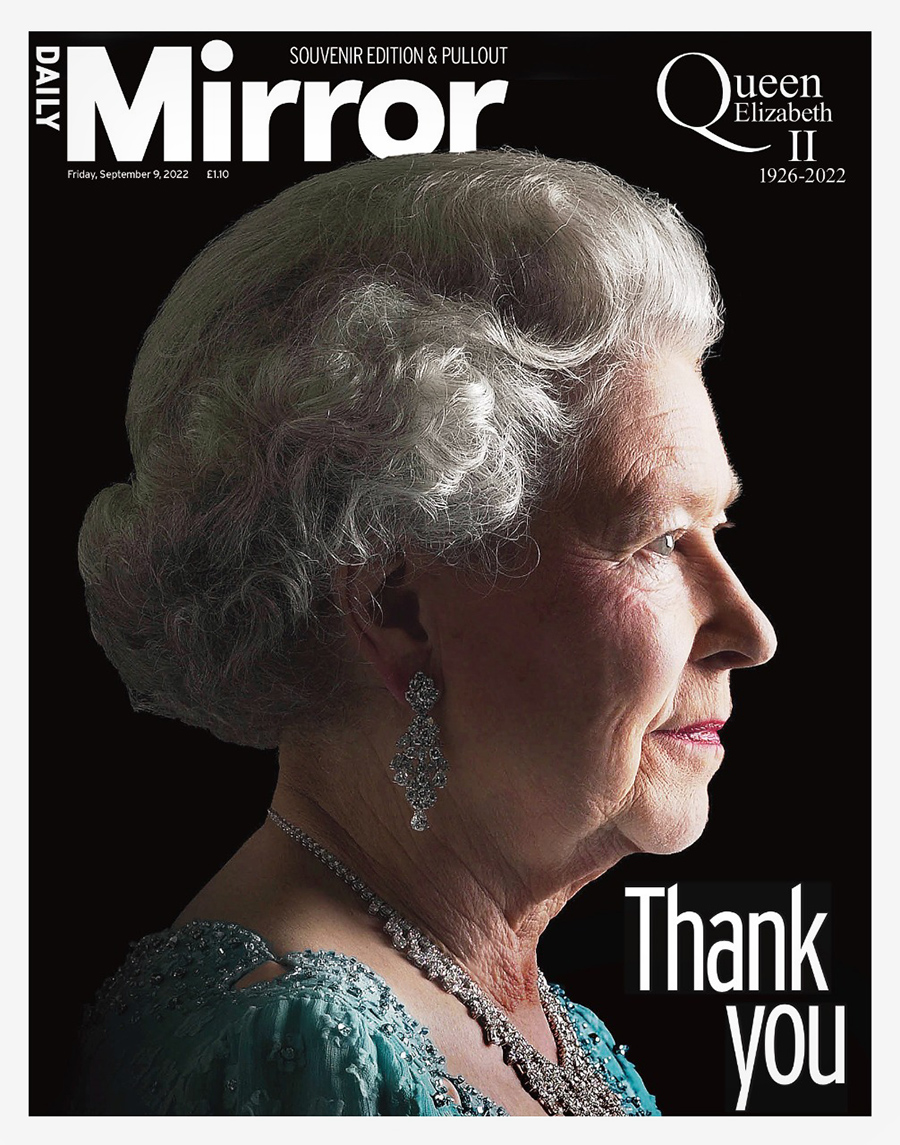 9 сентября издание Daily Mirror поблагодарило королеву и поместило ее портрет на обложку