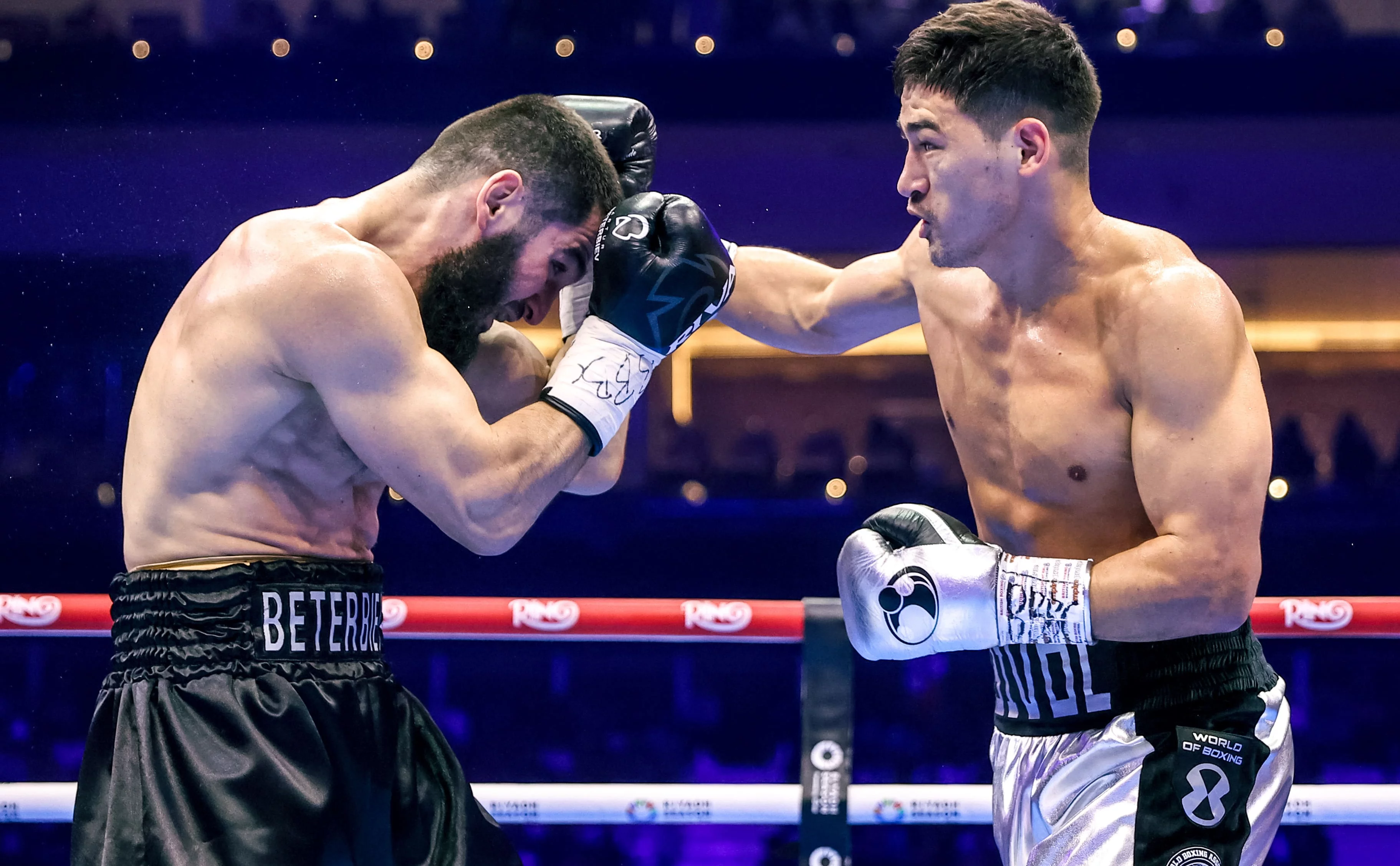 Боксеры Артур Бетербиев и Дмитрий Бивол (слева направо) во время поединка.(Валерий Шарифулин/ТАСС)