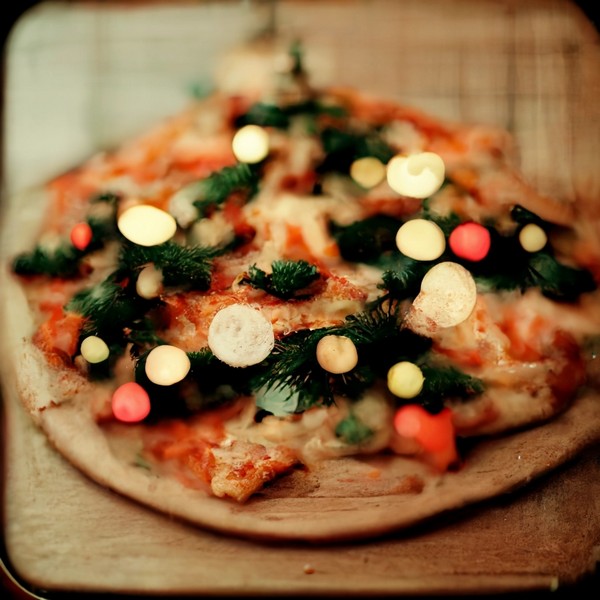 Сгенерированное и улучшенное изображение по запросу &laquo;new year holidays at home alone pizza&raquo;
