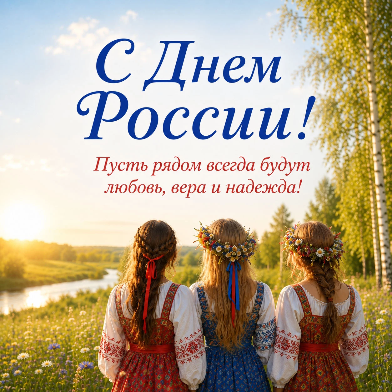 Открытка с девушками в народных костюмах