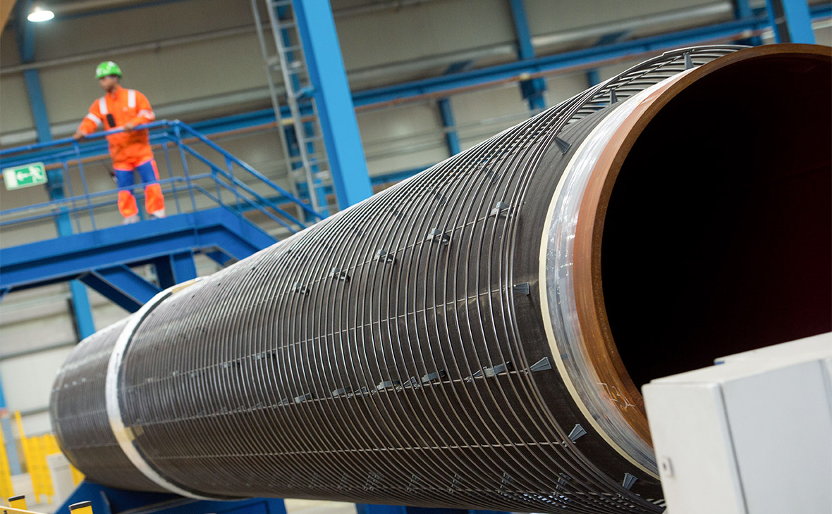 Бетонирование труб для газопровода Nord Stream 2 на заводе Wasco в Германии