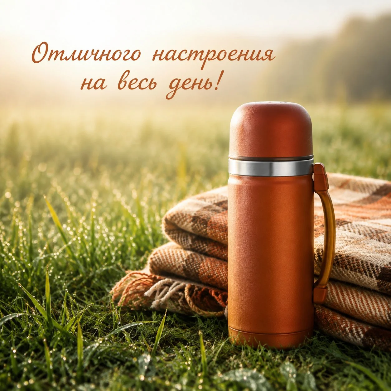Уютная открытка с пожеланием отличного настроения на весь день