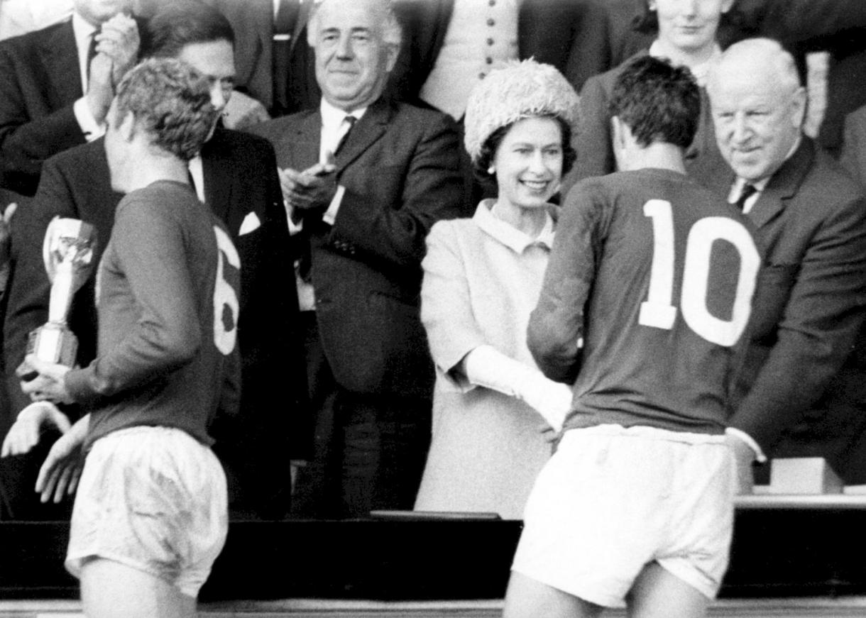 The Queen congratulates England on their victory in the 1966 World Cup final