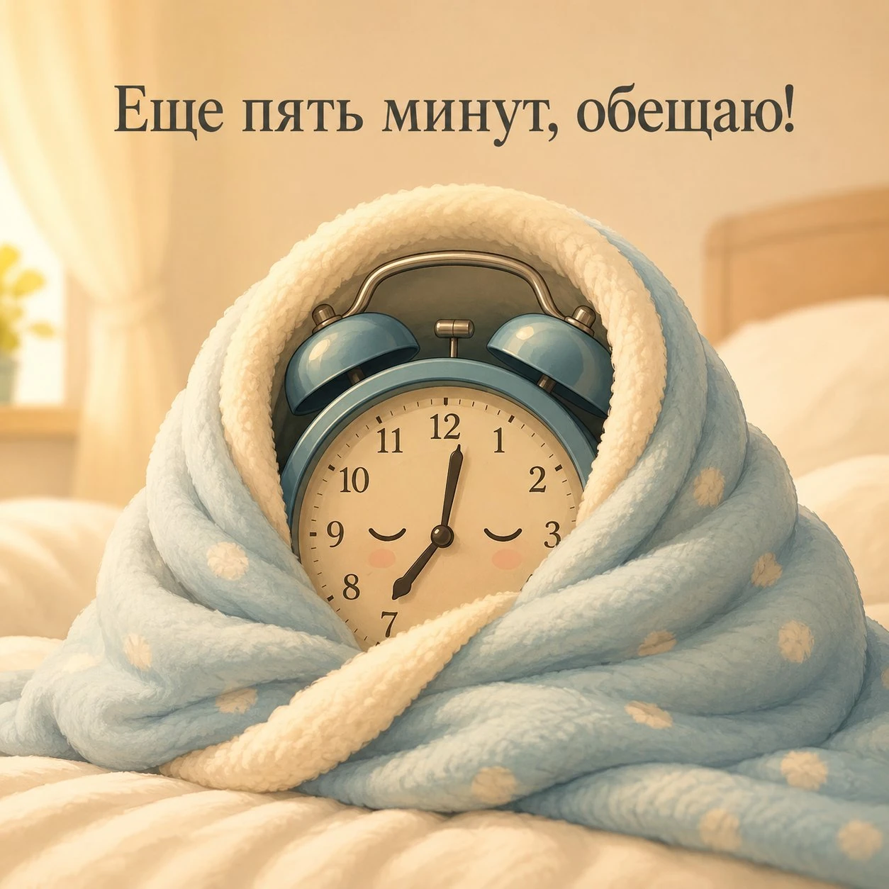 Смешная открытка с добрым утром с будильником
