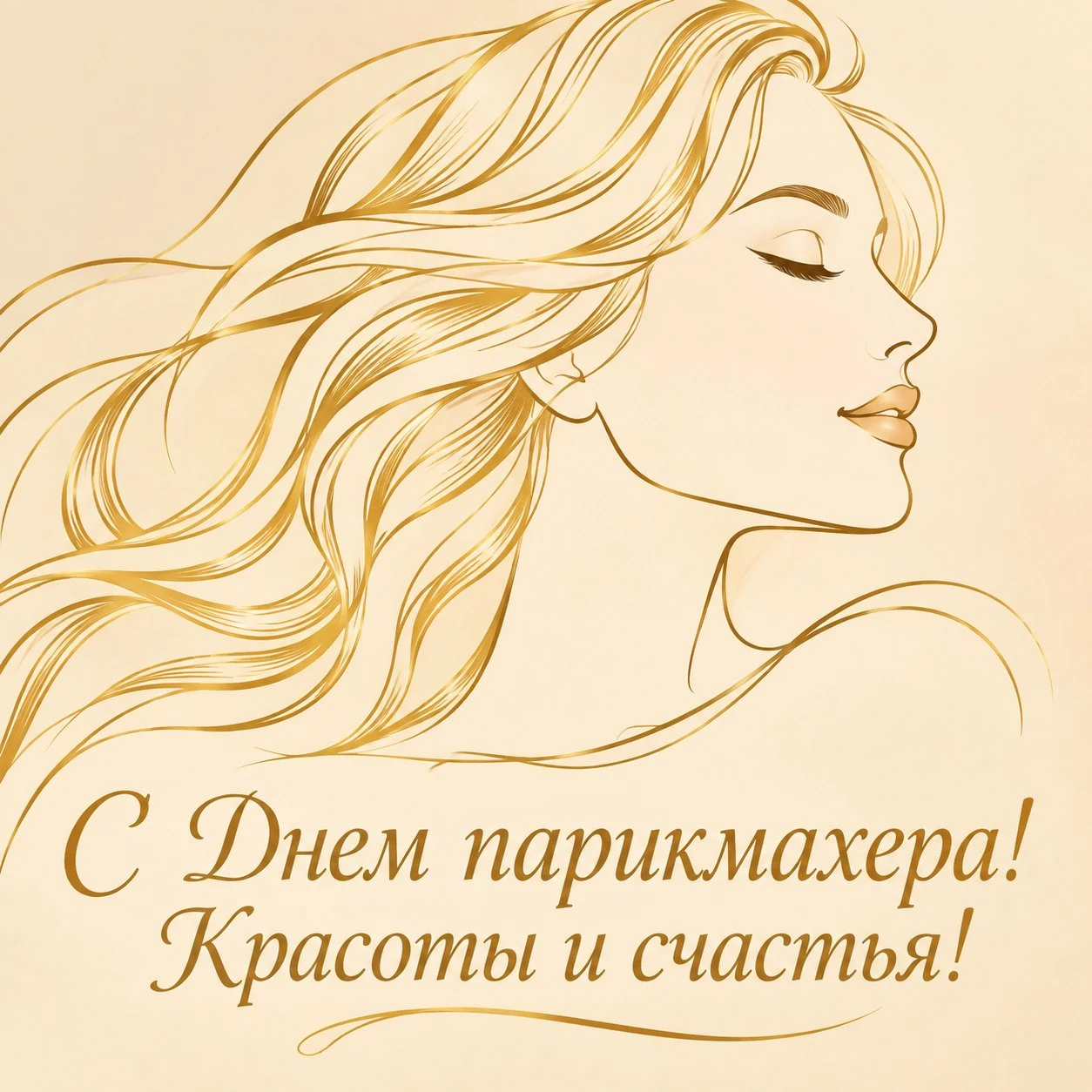 Красивая открытка ко Дню парикмахера с женским профилем