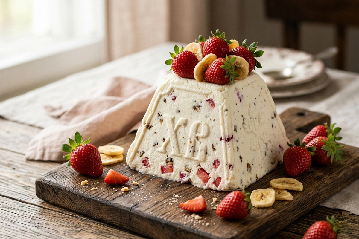 Пасха с сушеным бананом и клубникой