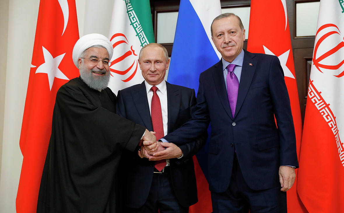 Хасан Роухани,&nbsp;​Владимир Путин&nbsp;и Реджеп Эрдоган (слева направо)