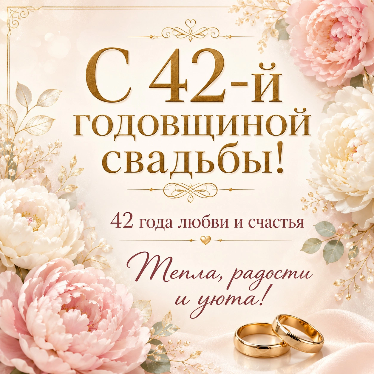 Красивая открытка с 42-й годовщиной свадьбы