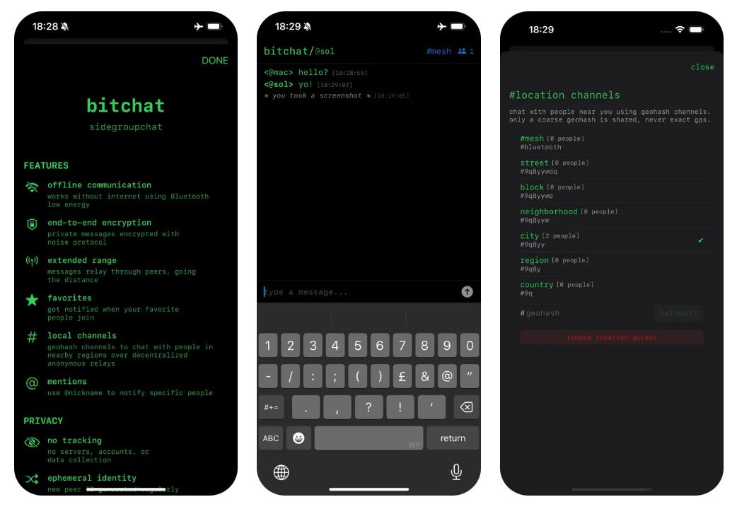 Интерфейс BitChat