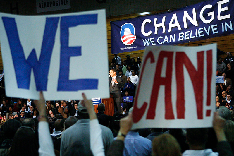 Президент: Барак Обама, 2008 год

Лозунг:  ​We can (&laquo;Мы можем&raquo;)

​
