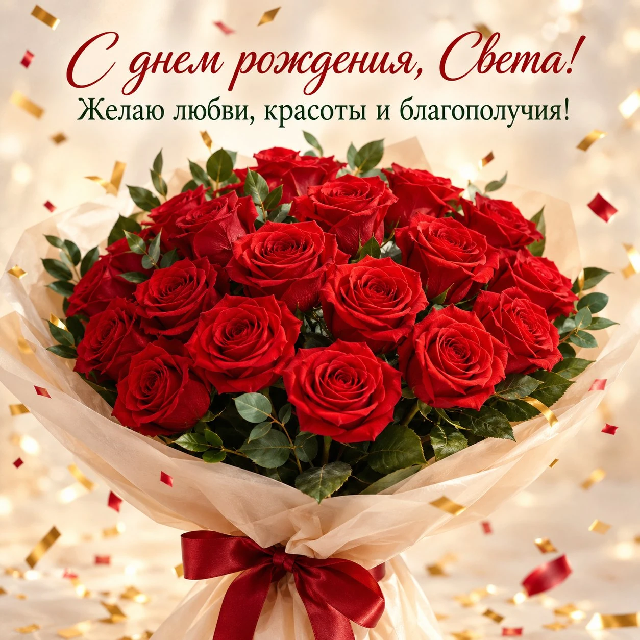 Открытка с днем рождения Светлане с цветами и пожеланием любви
