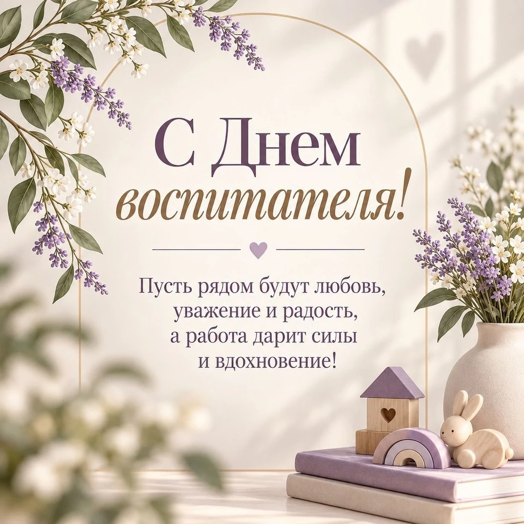 Нежная открытка с Днем воспитателя и цветами