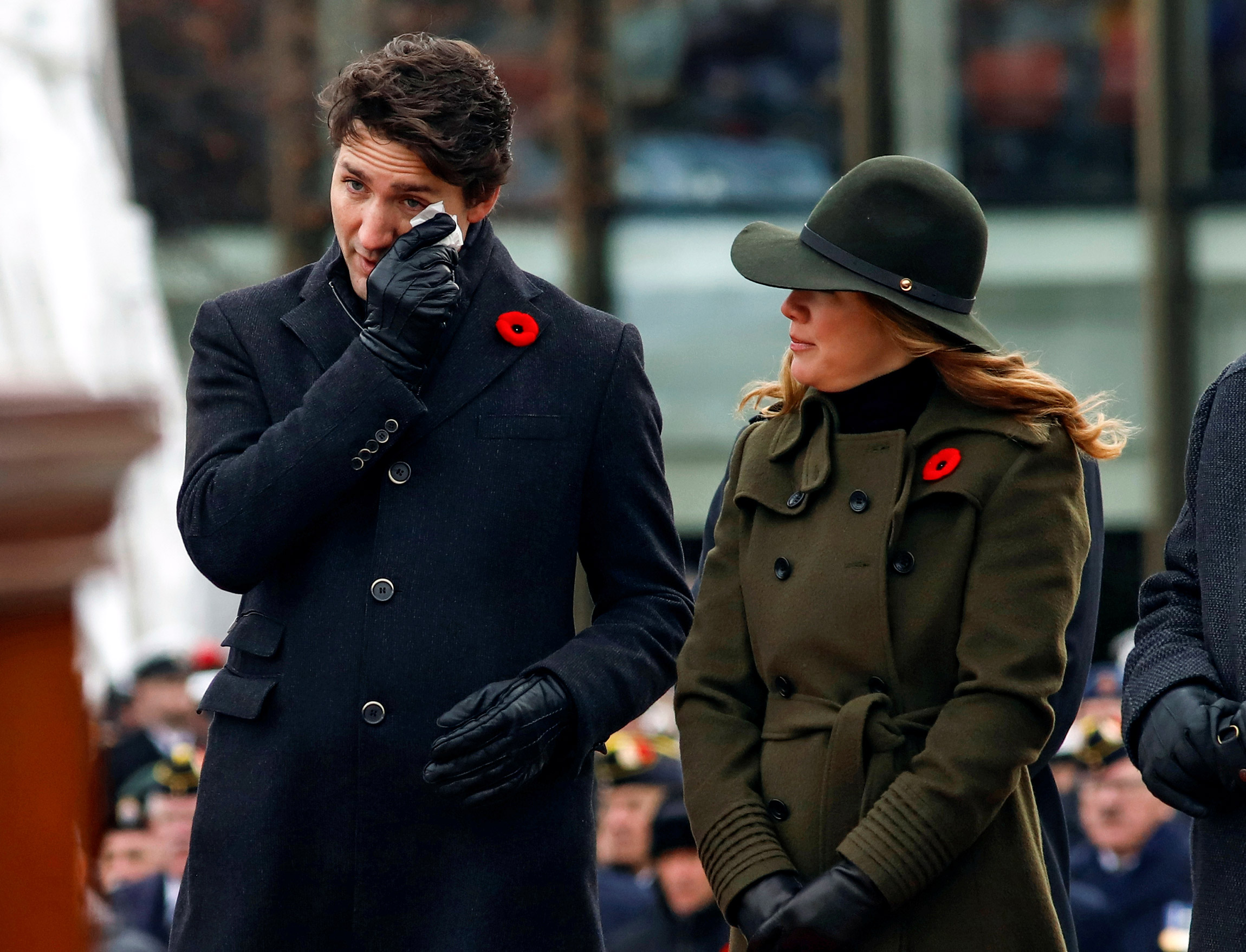 Премьер-министр Канады Джастин Трюдо и его жена Софи во время Дня павших у Национального военного мемориала, 11 ноября 2019 года. Оттава, Канада
