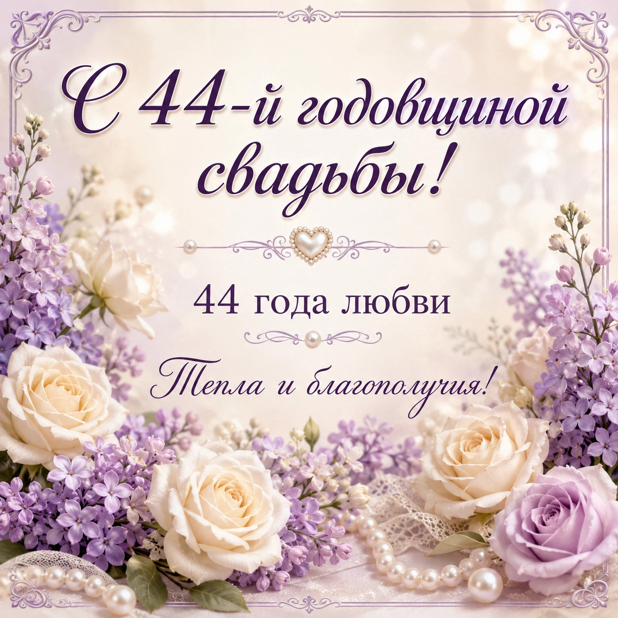 Открытка с 44-й годовщиной свадьбы с пожеланием тепла и благополучия