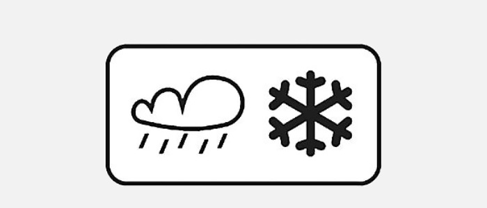 Табличка &laquo;Заснеженное покрытие&raquo; 8.16.2: изображение тучи с осадками будет соседствовать со снежинкой. Указывает на опасность из-за погодных условий