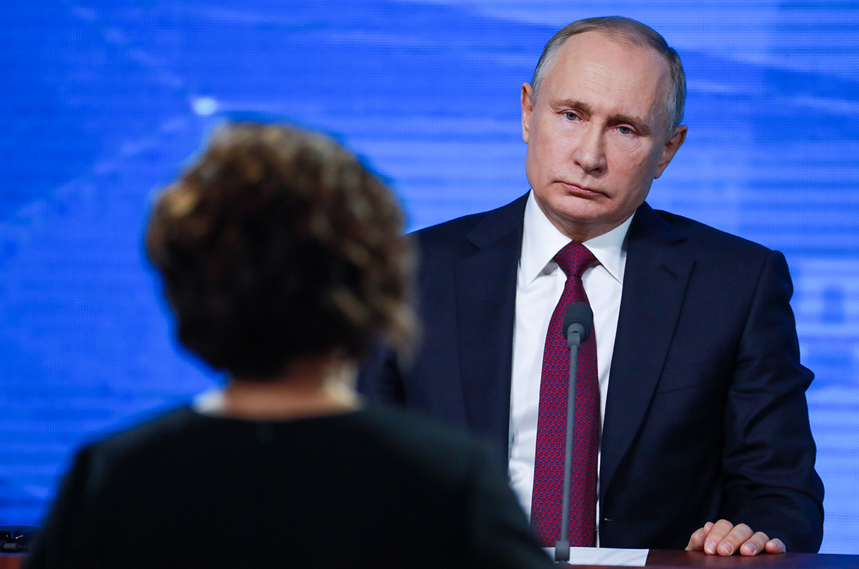 Президент РФ Владимир Путин во время большой ежегодной пресс-конференции 20 декабря 2018 года&nbsp;