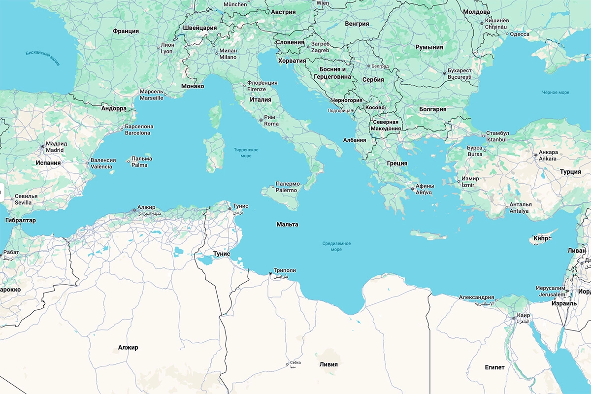 Средиземное море состоит из нескольких более мелких по площади морей