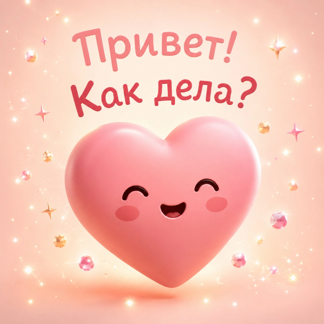 Нежная открытка с надписью «Привет! Как дела?» и сердечком