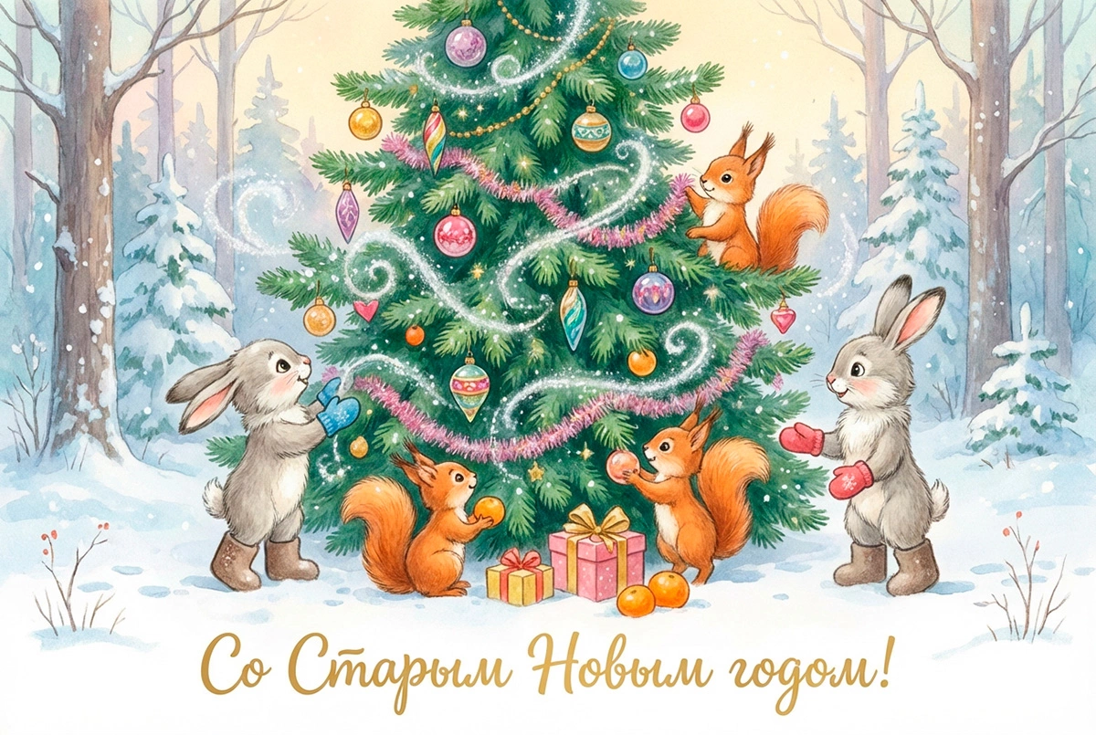 15 открыток на Старый Новый год — 2026: советские и в стиле ретро