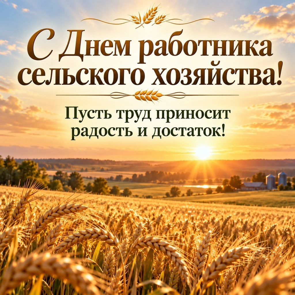Открытка ко Дню работника сельского хозяйства с поздравлением и пожеланием достатка