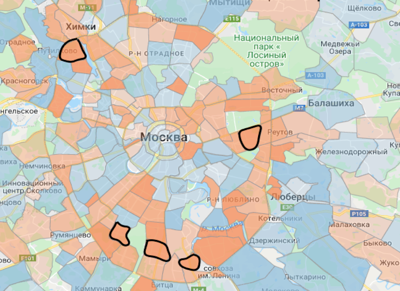 Топ-5 районов Москвы с самым высоким спросом:&nbsp;Северное Тушино, Восточное Бирюлево,&nbsp;Чертаново Центральное,&nbsp;Новогиреево и Коньково.&nbsp;