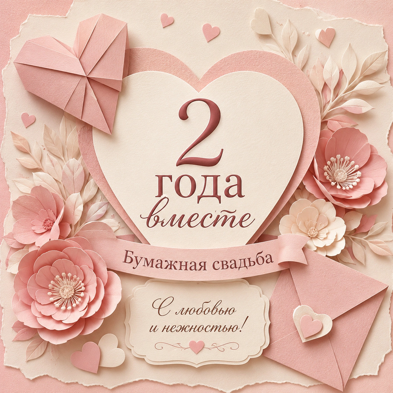 Нежная открытка с бумажной свадьбой