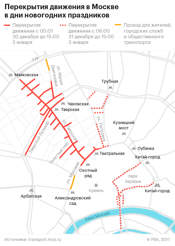 Праздник к нам приходит: какие улицы перекроют в Москве в новогодние дни