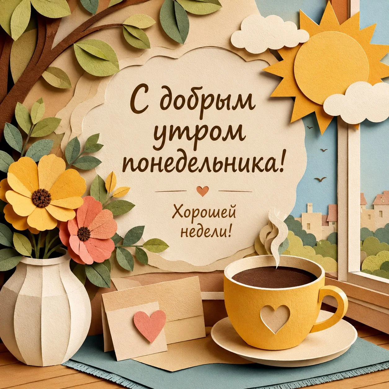 Красивая открытка с надписью «С добрым утром понедельника! Хорошей недели!»