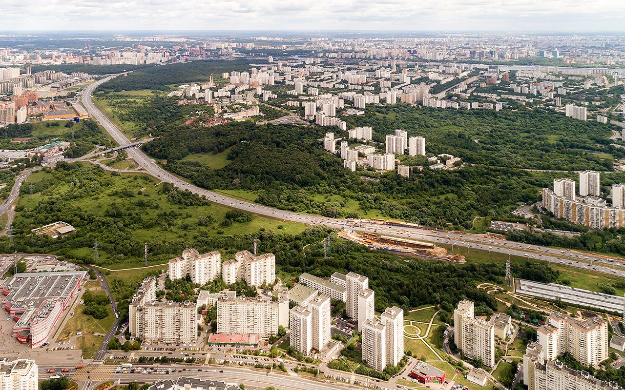 Вид на районы Южное Тушино, Митино и&nbsp;Покровское-Стрешнево в Москве