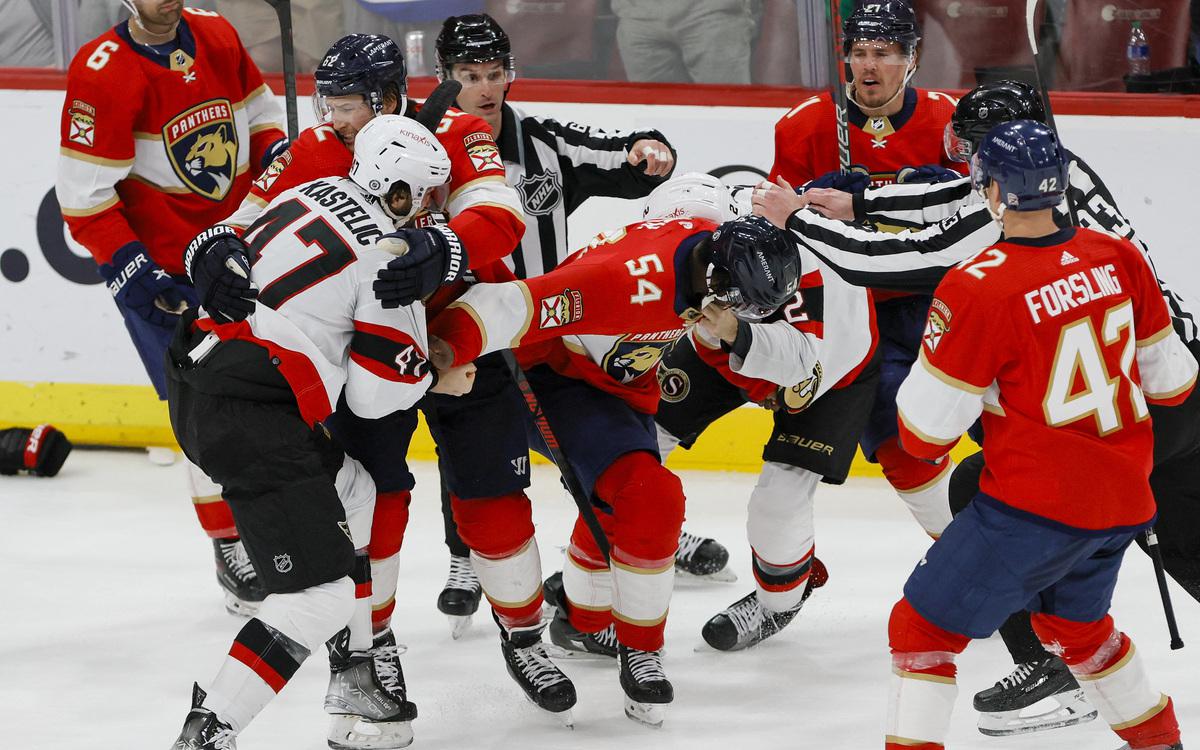 Россиянин силовым приемом спровоцировал массовую драку в матче НХЛ. Видео