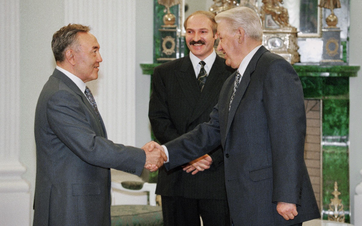 Нурсултан Назарбаев, Александр Лукашенко и&nbsp;Борис Ельцин, 28 апреля 1998 г.