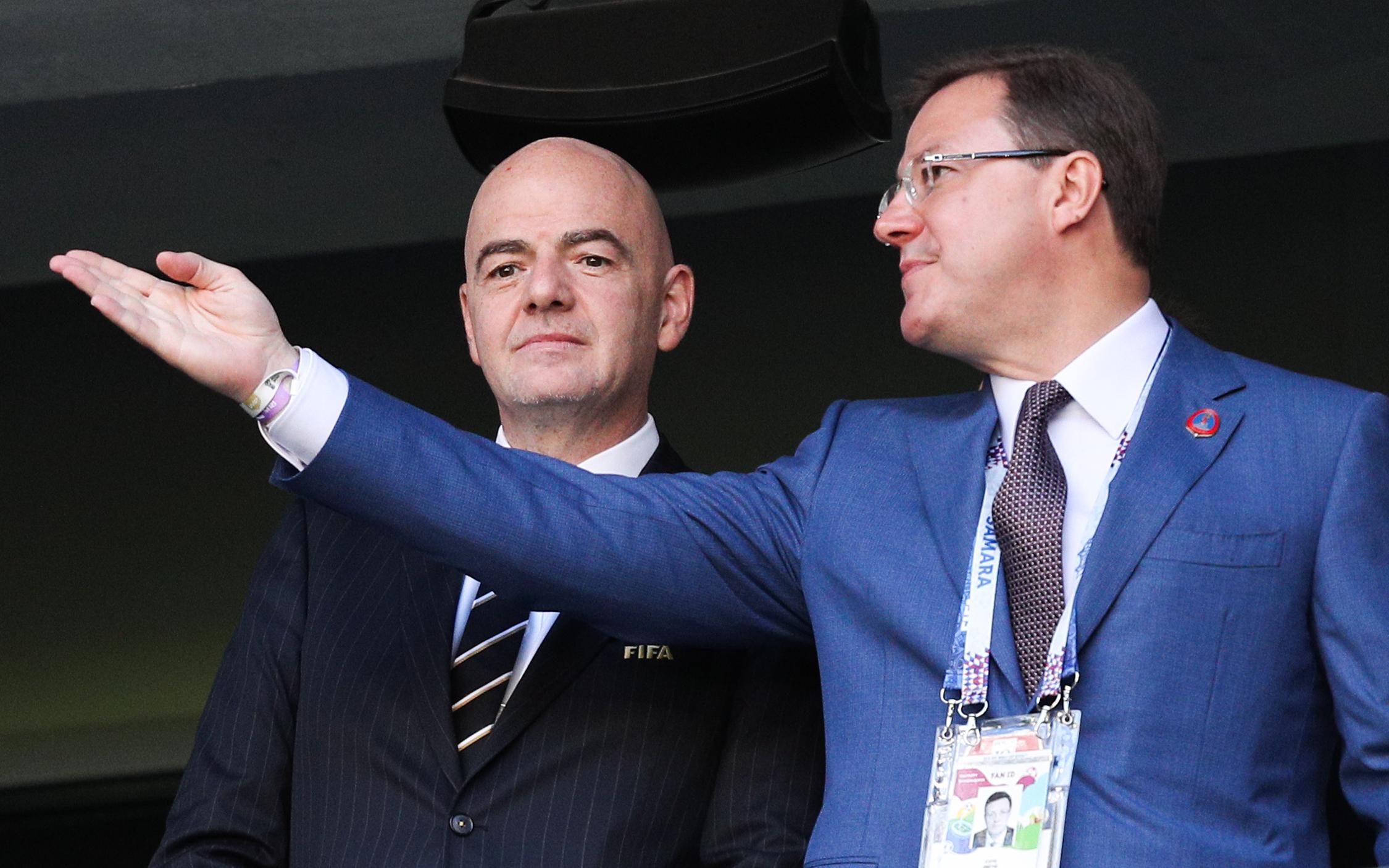 Губернатор Самарской области Дмитрий Азаров и президент ФИФА Джанни Инфантино.