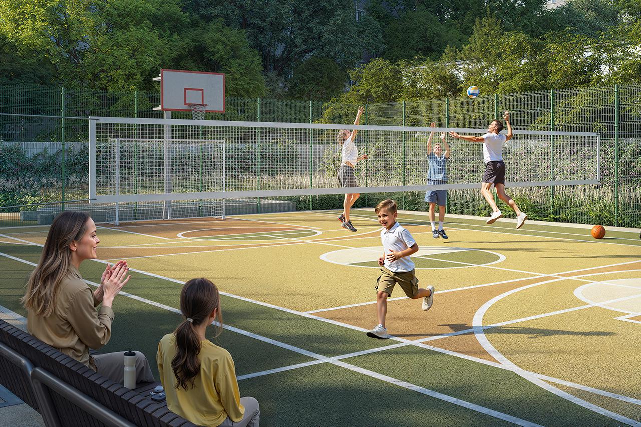 В клубном квартале «Фрунзенская набережная» есть свой парк площадью 3,1 га с детскими и спортивными площадками, 25-метровый бассейн со спа-пространством и залами для тренировок