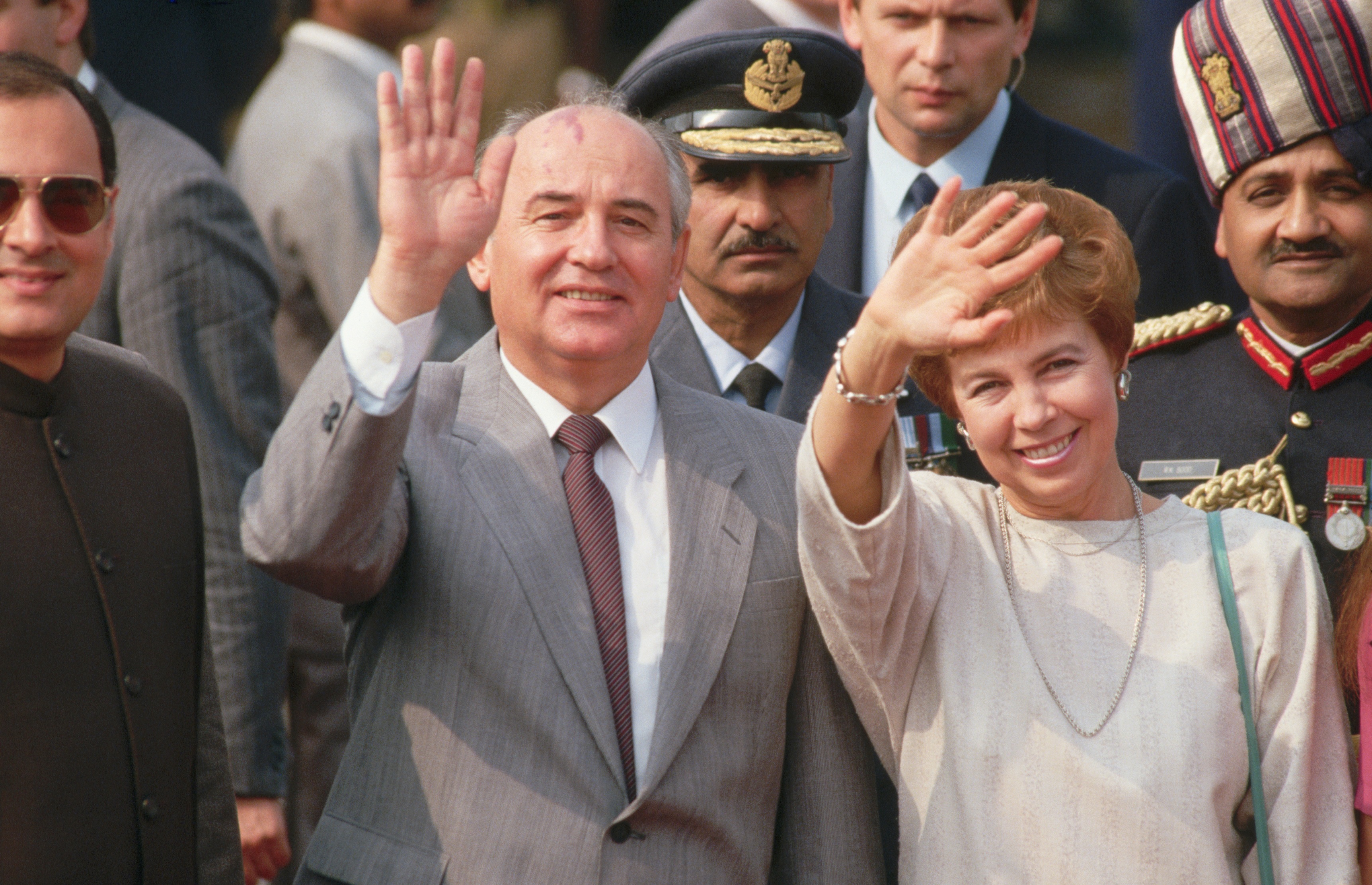 Михаил Горбачев и Раиса Горбачева во время государственного визита в Нью-Дели