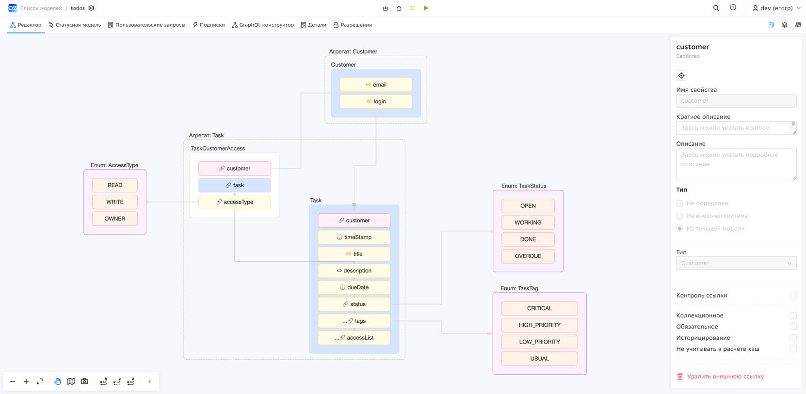 Создание модели предметной области в визуальном редакторе Platform V DataSpace