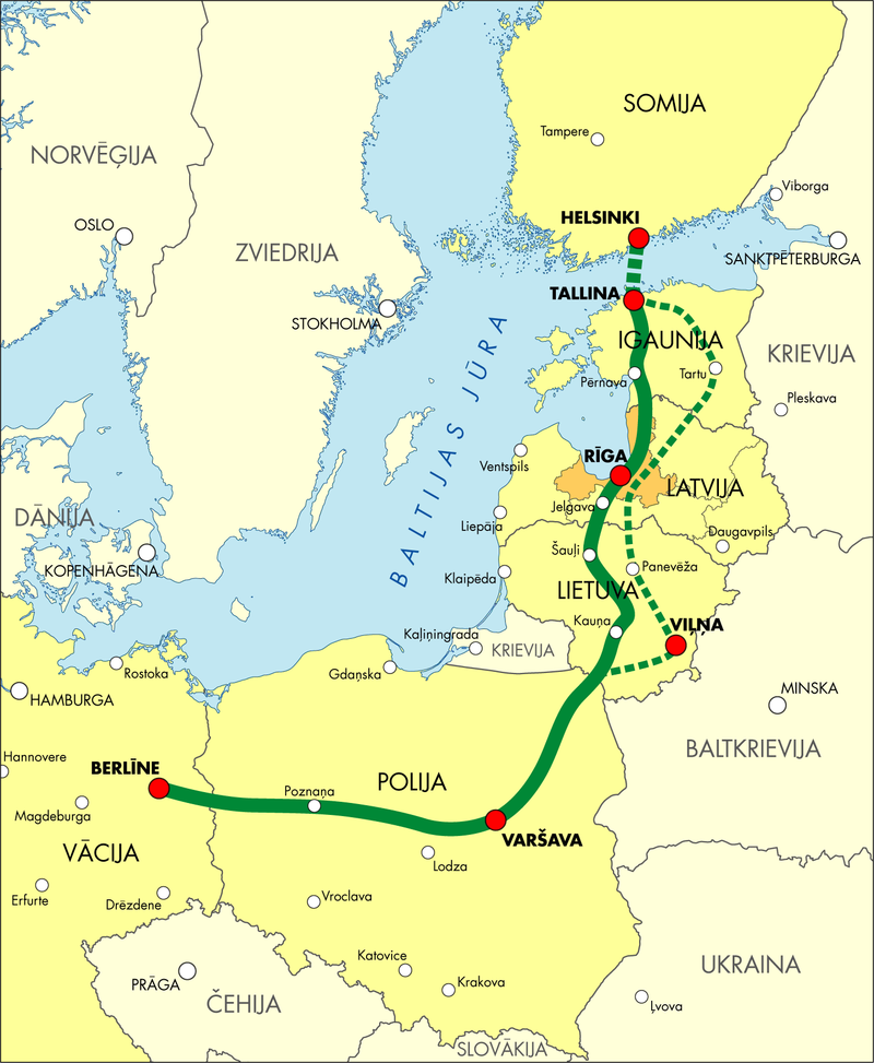 Тоннель Хельсинки-Таллин по проекту соединяется с железнодорожной магистралью Rail Baltica